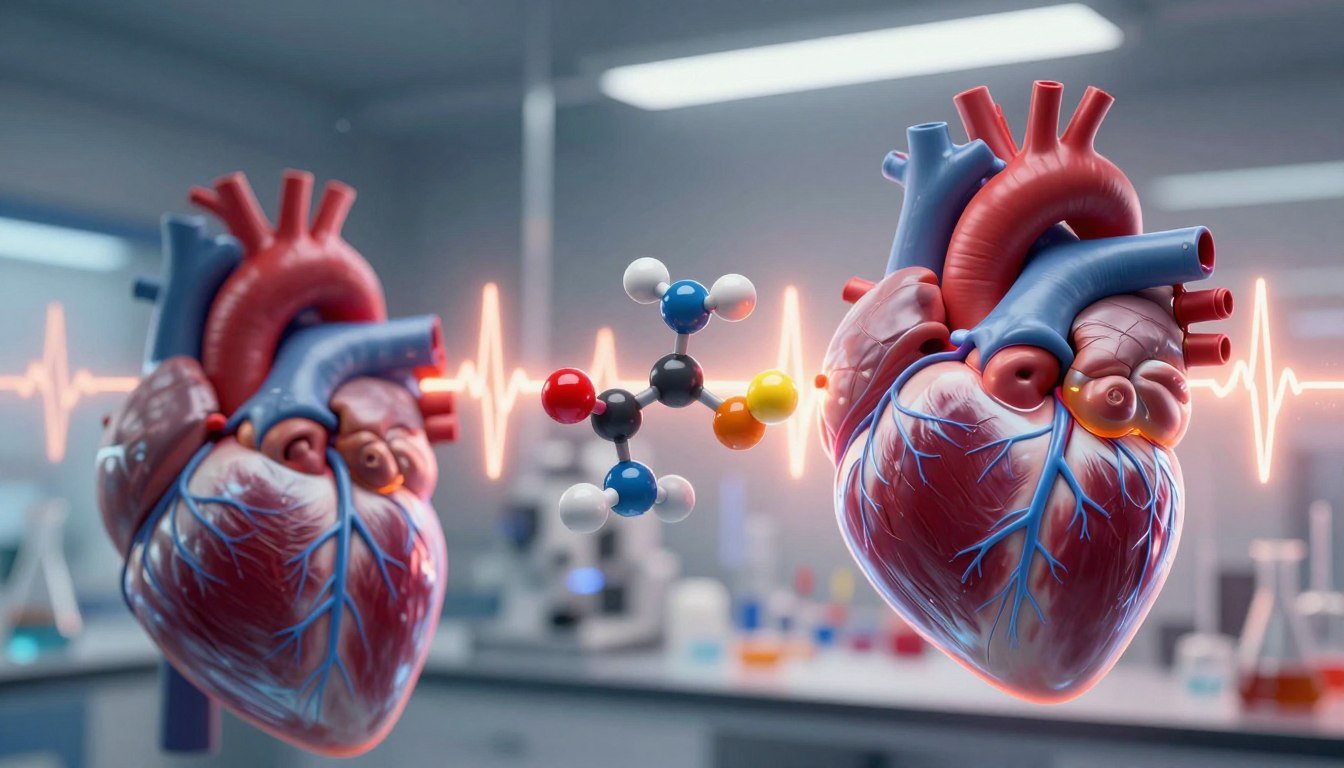 A vivid scientific illustration showcasing the importance of nitric oxide for men's blood flow and performance. In the foreground, an anatomically accurate heart and arterial system with glowing blue veins to symbolize enhanced blood flow. The middle layer features a molecular structure of nitric oxide, depicted in vibrant colors connecting to the heart, while surrounded by energetic pulse waves. In the background, a subtle laboratory setting with scientific equipment softly illuminated, enhancing the atmosphere of research and discovery. The lighting is bright yet warm to convey a sense of vitality and energy, with a slight depth of field to focus on the foreground and middle elements. The overall mood is dynamic and inspiring, highlighting the significance of nitric oxide in health and performance.