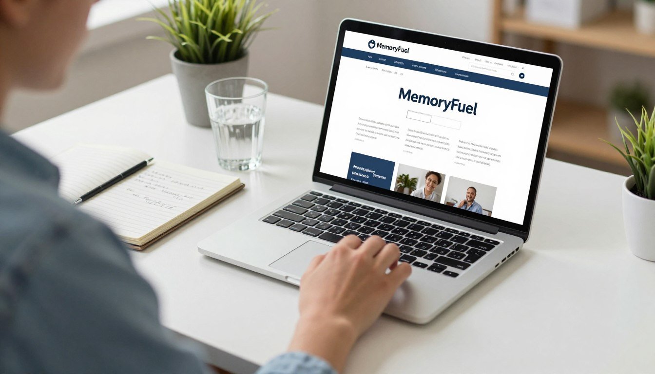 Person researching MemoryFuel brain supplement information