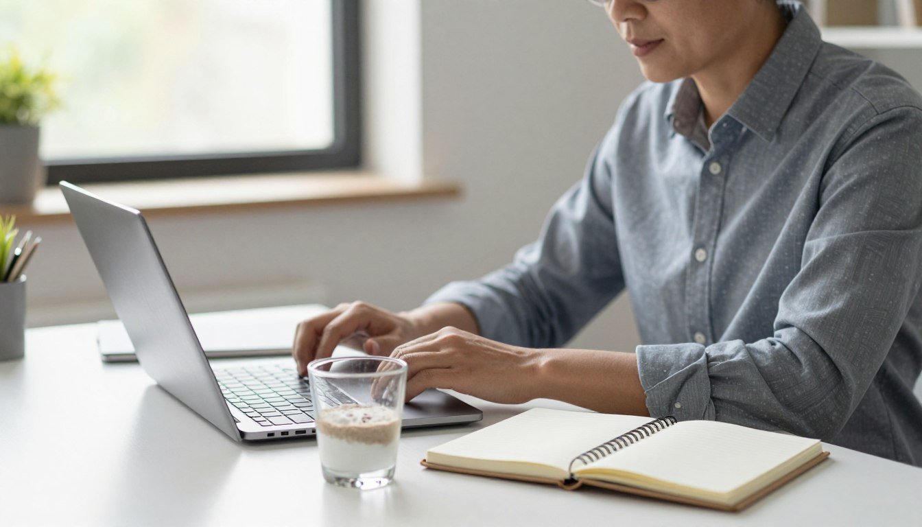 Person working productively at desk with MemoryFuel brain supplement