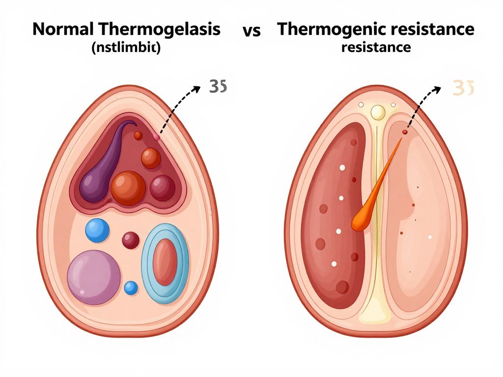 Scientific illustration showing how thermogenic resistance affects metabolism after age 35 Scientific illustration showing how thermogenic resistance affects metabolism after age 35