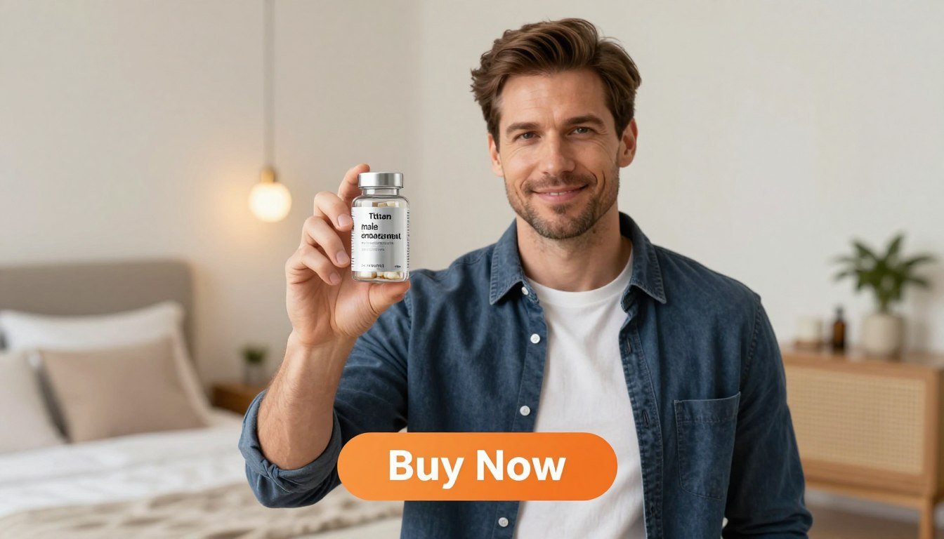 A bright, well-lit scene featuring an adult man in a professional, casual outfit, confidently holding a clear capsule bottle labeled "Titan Schub male enhancement". He stands prominently in the foreground, showcasing a look of assurance and positivity. The bottle features modern, sleek design elements to emphasize its premium quality. In the middle ground, a tastefully decorated bedroom can be seen, hinting at a relaxed, intimate atmosphere conducive to the theme of enhancement and power. Soft, warm lighting bathes the scene, accentuating the man’s confident expression. In the background, subtle indications of comfort and luxury abound, like plush bedding and tasteful decor. Below the man, a stylish "Buy Now" button in a contrasting color invites the viewer to engage. The entire composition conveys a sense of trust and efficacy in the product. A bright, well-lit scene featuring an adult man in a professional, casual outfit, confidently holding a clear capsule bottle labeled "Titan Schub male enhancement". He stands prominently in the foreground, showcasing a look of assurance and positivity. The bottle features modern, sleek design elements to emphasize its premium quality. In the middle ground, a tastefully decorated bedroom can be seen, hinting at a relaxed, intimate atmosphere conducive to the theme of enhancement and power. Soft, warm lighting bathes the scene, accentuating the man’s confident expression. In the background, subtle indications of comfort and luxury abound, like plush bedding and tasteful decor. Below the man, a stylish "Buy Now" button in a contrasting color invites the viewer to engage. The entire composition conveys a sense of trust and efficacy in the product.