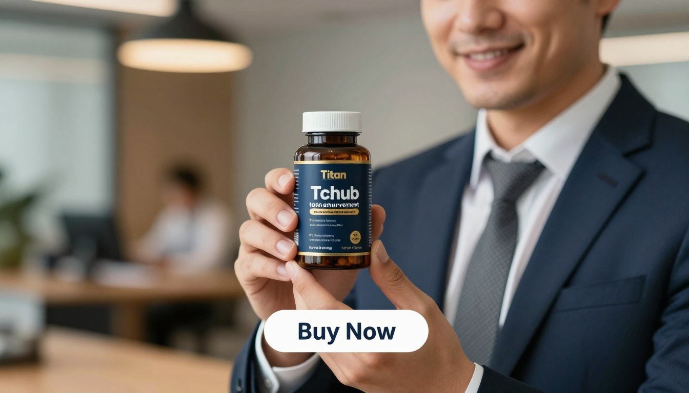 A focused image depicting an adult man in professional business attire, holding a sleek bottle of "Titan Schub male enhancement" vitamins, showcasing the premium label design prominently. The foreground features the man with a confident smile, lightly angled to the right, with the bottle centered in his hand. In the background, there should be a softly blurred modern office setting, with warm lighting creating a welcoming atmosphere. Below the man, a stylish "Buy Now" button is subtly integrated into the scene, emphasizing a sense of urgency to the product. The overall mood conveys trust, professionalism, and empowerment, highlighting the essence of the product's benefits. A focused image depicting an adult man in professional business attire, holding a sleek bottle of "Titan Schub male enhancement" vitamins, showcasing the premium label design prominently. The foreground features the man with a confident smile, lightly angled to the right, with the bottle centered in his hand. In the background, there should be a softly blurred modern office setting, with warm lighting creating a welcoming atmosphere. Below the man, a stylish "Buy Now" button is subtly integrated into the scene, emphasizing a sense of urgency to the product. The overall mood conveys trust, professionalism, and empowerment, highlighting the essence of the product's benefits.